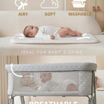 Bassinet Bedside Sleeper, Baby Crib for Newborn, Baby Bassinets Bedside Sleeper with 4 Auto-Lock & Adjustable Height, Breathable Mesh & Mattress, Bedside Bassinet