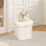 B FSOBEIIALEO Storage Ottoman Cube, Flowers Shaped Ottomans with Storage Foot Stool Footrest for Lving Room, Boucle Ottoman Seat for Dorm Room,Faux Teddy Fur,White 12.6"x12.6"x12.6"