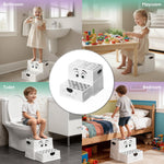 UNCLE WU 2 Step Stool for Kids & Toddlers - Anti-Slip Potty Training Stool for Bathroom Sink, Toilet & Kitchen, Kids Poop Stool, Lightweight & Sturdy (with 2 Ducks)