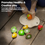 PlanToys 7 Piece Assorted Fruit Kitchen Food Playset (3600) | Sustainably Made from Rubberwood and Non-Toxic Paints and Dyes