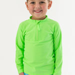 RUGGEDBUTTS® Baby/Toddler Boys Long Sleeve Rash Guard Swim Shirt w/UPF 50+ - Neon Honeydew, 3-6m