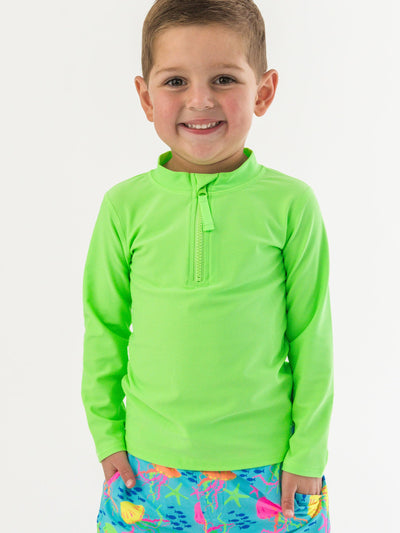 RUGGEDBUTTS® Baby/Toddler Boys Long Sleeve Rash Guard Swim Shirt w/UPF 50+ - Neon Honeydew, 3-6m