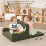 YACODAVO 2-in-1 Toddler Couch Fold Out, Foldable Kids Sofa, Kids Chairs Comfy, Gift for Boys, Gift for Birthday, Children's Day, Dark Green Dinosaur