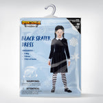 Spooktacular Creations Girls Collar Black Dress, School Girl Costume with Wig, Long Sleeve Velvet Skater Dress for Kids Toddler Halloween, Cosplay Themed Party (Medium, 8-10 yrs)