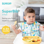Bumkins Bibs for Girl or Boy, SuperBib Baby and Toddler for 6-24 Months, Essential Must Have for Eating, Feeding, Baby Led Weaning Supplies, Mess Saving Catch Food, 3-pk Feathers, Arrows and Quill