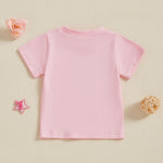 Summer Toddler Baby Girl T-Shirt Bow Letter Embroidery Short Sleeve Tops Cute Graphic Tee Spring Clothes (B Pink, 18-24 Months)