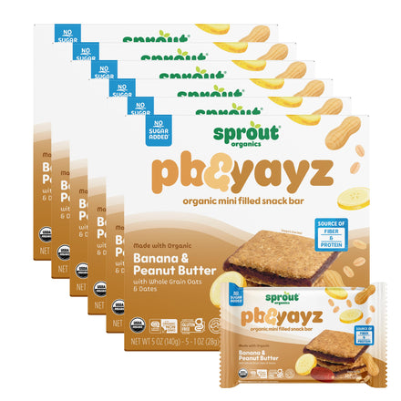 Sprout Organics pb&yayz organic mini filled snack bar packaging on a white background