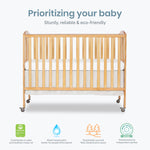 Dream On Me Full-Size 2-in-1 Folding Baby Crib in Natural, GreenGuard Gold & BSA, Portable, Patented Quick Folding System, Strong Wheels, 2 Adjustable Mattress Heights
