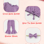 Toddler Girl Clothes 2t 3t Toddler Girl Fall Outfits Kids Clothes Long Sleeve 2-Piece Purple Knitted Shirt Tops Bell Bottom Pants Winter Clothing Sets