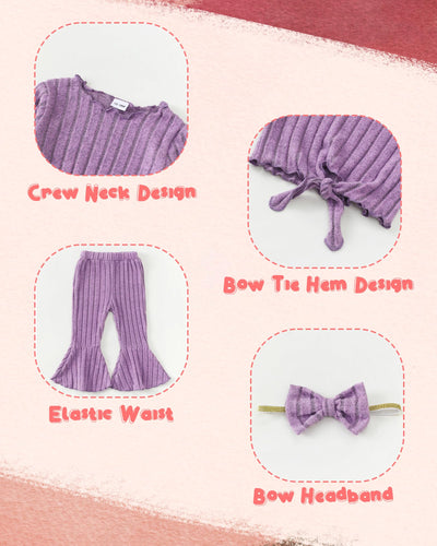 Toddler Girl Clothes 2t 3t Toddler Girl Fall Outfits Kids Clothes Long Sleeve 2-Piece Purple Knitted Shirt Tops Bell Bottom Pants Winter Clothing Sets