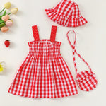 Renotemy Baby Girl Dress 12-18 Month Girls Clothes Summer Outfits Boho Beach Birthday Party Dresses Baby Clothes for 1 Year Old Girl Gifts Red Strawberry Smocked Cotton Sundress with Hat and Bag