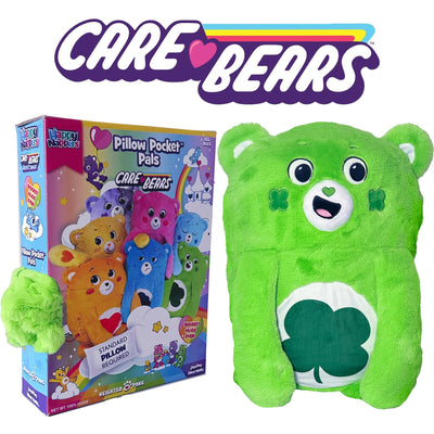 Happy Nappers: Care Bears 26" Pillow Pocket Pal - Good Luck Bear - Plush Character Pillow Case, Animal Cover, Weighted Paws, Soft Huggable Companion, Kids