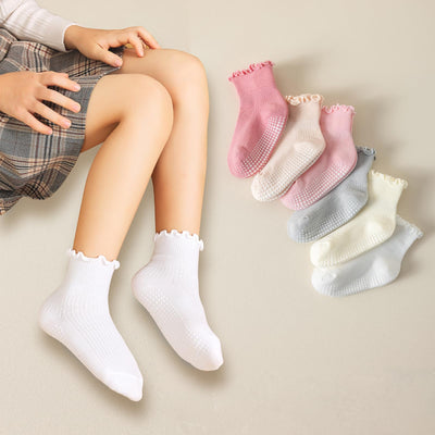 ANYANIME 6 Pairs Toddler Ruffle Socks for Girls Baby Grip Socks Non Slip Socks Cute Grippy Frilly