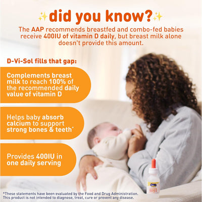 Enfamil Baby Vitamin D-Vi-Sol Liquid Vitamin D Drops, Supports Strong Teeth & Bone Development, 50mL Bottle
