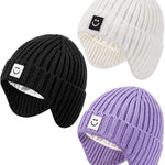 3 Pack Baby Beanie Hats with Earflaps, 2 Size Baby Winter Hat for Infant Toddler Kids, Fleece Lined Knit Hat for Girls Boys