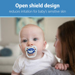 Dr. Brown's Advantage Glow-in-The-Dark Baby Pacifier, Fully Symmetrical Soother with Soft Silicone Bulb, Blue Sunrise-Blue Ocean, 0-6m, BPA Free, 4 Pack