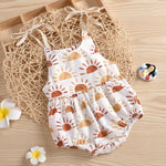 JLKGICF Infant Newborn Baby Girl Floral Romper Kids Spaghetti Strap One Piece Jumpsuit Shorts Summer Overall Clothes (Sunshine#2,0-3 Months,)