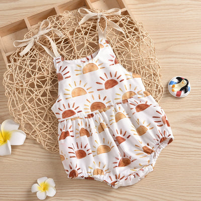 JLKGICF Infant Newborn Baby Girl Floral Romper Kids Spaghetti Strap One Piece Jumpsuit Shorts Summer Overall Clothes (Sunshine#2,0-3 Months,)