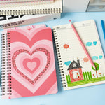L1rabe 4 A5 Preppy Spiral Notebooks Back to School Y2K Notepads Travel Journal for Kids Teens Cute Pink Smile Hardbound College Ruled Exercise Book for Girl School Office Supplies Holiaday Gift