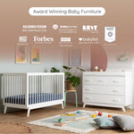 dadada Soho Baby Nursery Furniture Set. Baby Crib and Dresser Set Combo. Soho 3-in-1 Convertible Crib and 5 Drawer Nursery Dresser. White Beechwood