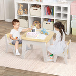 Costzon Kids Table and Chair Set, 3-in-1 Wooden Activity Table with Removable Tabletop, Blackboard & Whiteboard, Storage Space for Arts Crafts Nursery Preschool, Toddler Table and Chairs (Natural)