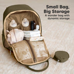 KeaBabies Diaper Bag Backpack - Small Multifunctional Travel Diaper Back Packs, Maternity Baby Changing Bags, 12L Capacity, PU Leather, Waterproof, Unisex, Nappy Changing Pad (Dark Olive, Small)