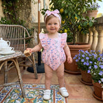 Rtnnsbbfcm Infant Baby Girl Summer Clothes Floral Print Bubble Romper Sleeveless Ruffle Bodysuit Newborn Girls Outfits (Floral Pink, 0-3 Months)