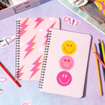 L1rabe 2 A5 Preppy Spiral Notebooks for Teens Girls Back to School Y2K Hardbound Journal for College Student Happy Smile Hardcover Notebooks, Birthday Gifts Pink Notepad Diary for Students Kids