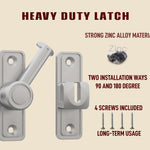 Barn Door Lock Latch – 90 or 180 Degree Barn Door Latch Slide Lock – Home Security Door Lock for Bathroom, Garage, Bedroom, Cabinet, Barn – Durable Zinc Alloy Security Door Lock (Silver)