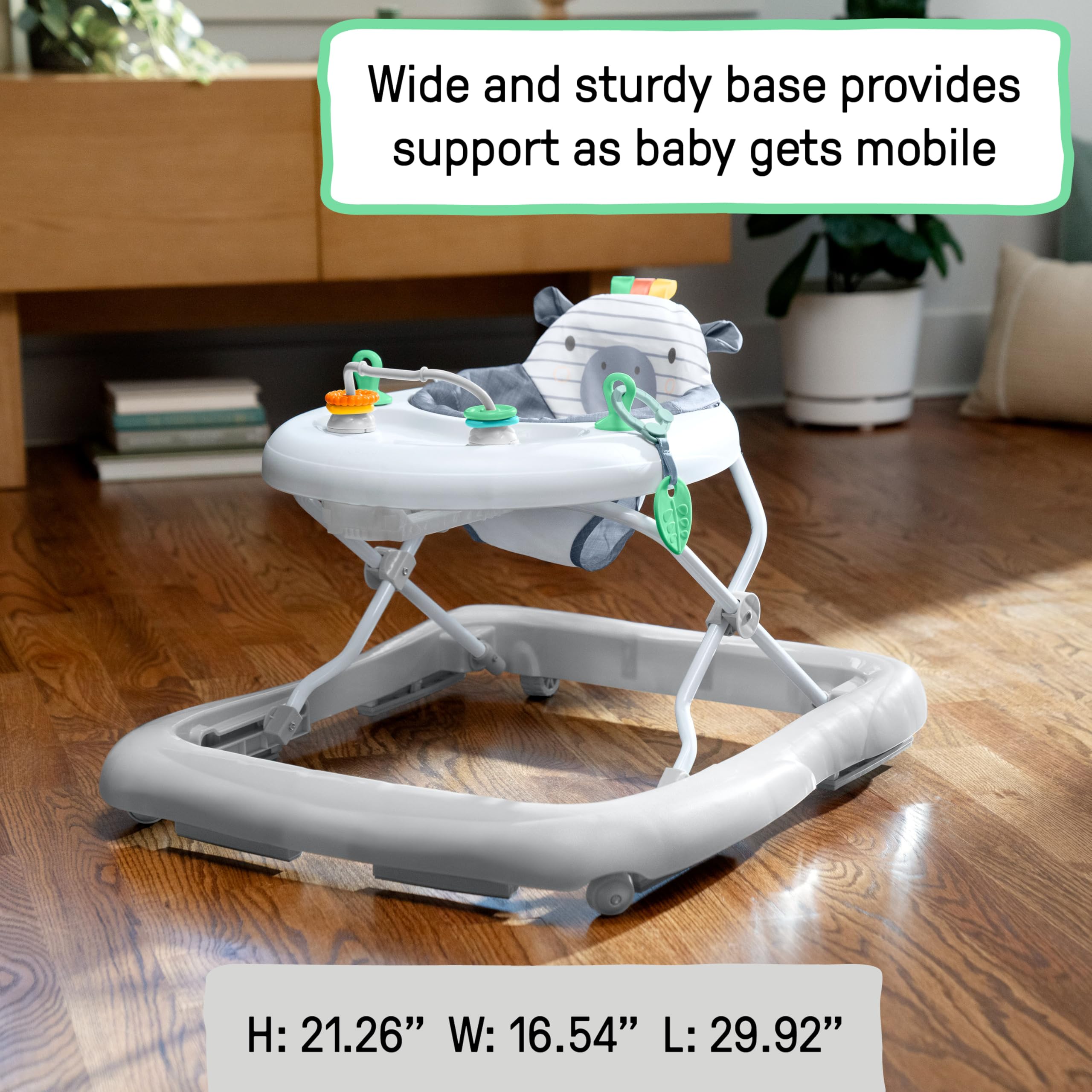 Ingenuity Smooth Strides Activity Baby Walker - Chambray, Developmental Walker, 3 Adjustable Heights, Toys Included, 6M-12M