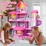 beefunni Doll House, Dream Dollhouse for Girls,Doll Houses 4-5 7-8 Year Old with 4 Stories -11 Rooms, 2 Dolls and Furniture, Princess Dollhouse 2025 Christmas Toy Gifts for 3 4 5 6 7 8+ Year Old Girls