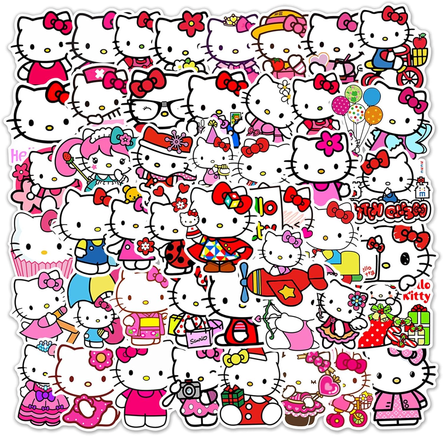 50Pcs Cartoon Hello Kitty Stickers for Kids, Cute Cat Stickers for Teen Girl Adult Water Bottle, Skateboard, Phone, Laptop, Bicycle, Travel Case, Guitar, Helmet (Kt)
