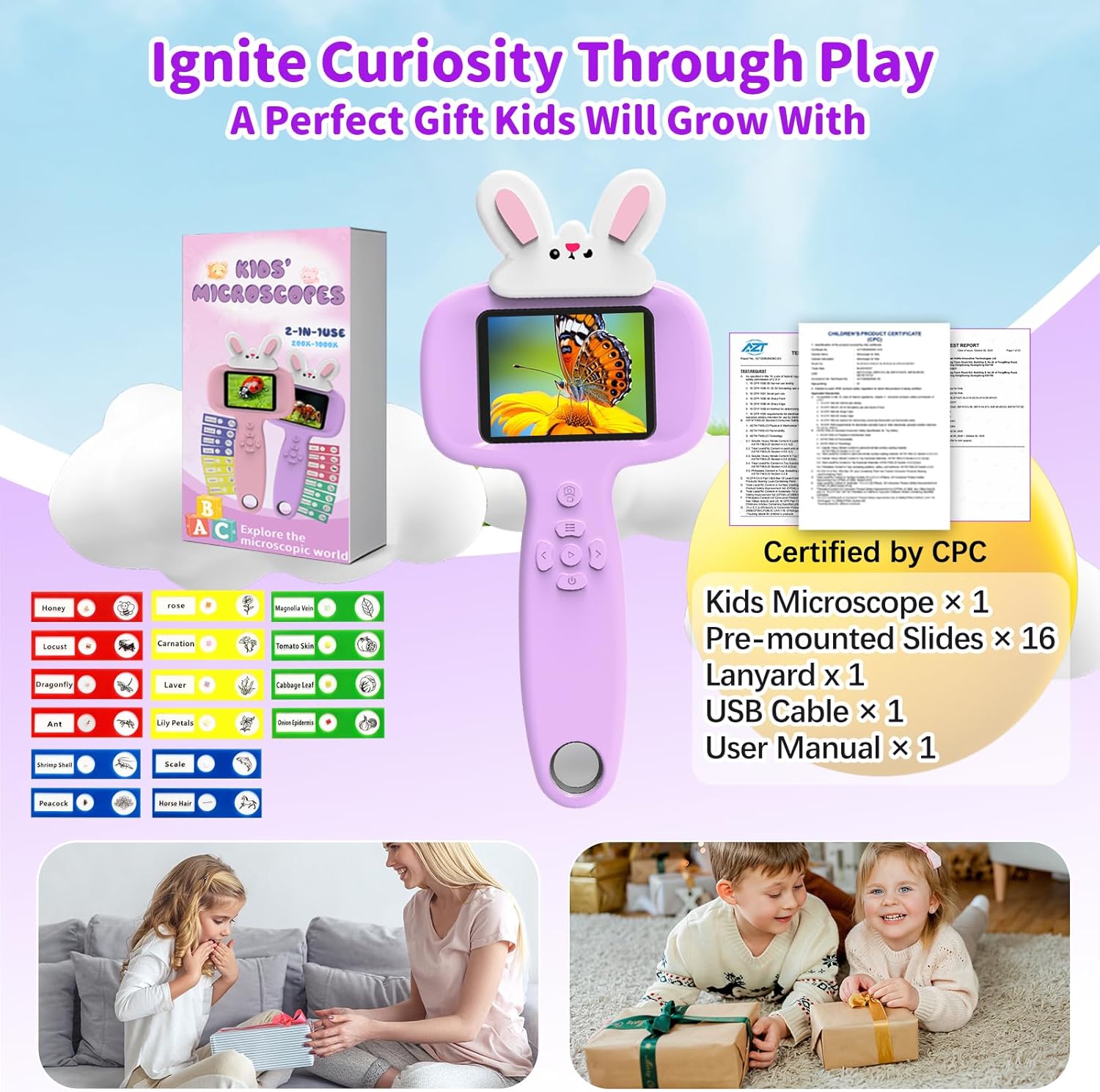 2026 NEW Microscope for Kids with 16 Slides, 2.4" Handheld Digital Pocket Microscope, STEM Educational Science Toys for New Year, Birthday Gifts for 3+ 4 5 6 7 8 9 10 11 12 Year Old Boys Girls, Purple