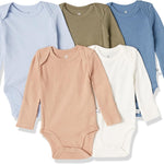 HonestBaby baby-boys 5-pack Long Sleeve Bodysuits One-piece 100% Organic Cotton for Infant Baby Boys