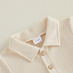 Toddler Baby Boy Short Sleeve Shirt Waffle Knit Summer Clothes Solid Color Polo T-Shirt Top Outfit (Beige, 6-12 Months)