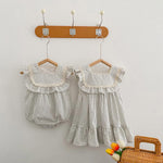 Ashmyova Toddler Girls Linen Summer Casual Dress Kids Vintage Ruffles Stripe Baby Rompers Dresses