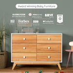 dadada Baby Merry 6-Drawer Dresser Modern Nursery Dresser with Natural Wood Fronts, Soft-Close Drawers, Anti-Tip Safety Kit, Baby-Safe Finish Spacious Storage for Nursery & Home (White/Natural)