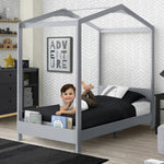 Delta Children Poppy House Wood Twin Bed, Platform Bed - No Box Spring Needed, Grey