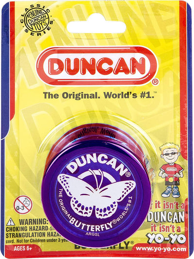 Duncan Toys Butterfly Yo-Yo, Beginner Yo-Yo with String, Steel Axle and Plastic Body, Purple (3124BU-ECHAP)