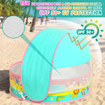 Kiddle Baby Pool with Canopy, Pop-Up Above Ground Pool, Foldable Infant Wading Pool for Toddlers 1-3, Baby Beach Tent, Portable Water Play Sum Toys for Child