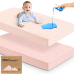 2-Pack Waterproof Crib Mattress Protector Cover Fitted - Quiet Baby Crib Mattress Pad Sheets, 52" x 28" Soft Quilted Cotton Baby Sheet, Machine Washable, Easy Fit, Durable (Mist Rose/Mavy)