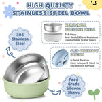 E-far Stainless Steel Baby Bowls with Suction, 4 Pack Removable Colorful Silicone Sleeve Toddlers Kids Bowl, Non-Toxic Snack Container for Baby Food Feeding, Non-Slip & Unbreakable, Dishwasher Safe