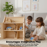 PlanToys® Living Room Classic Set for Montessori Inspired Small World Play | Imaginative Storytelling, Social Interaction and Home Role Play | Eco Friendly Wooden Dollhouse Living Room Furniture
