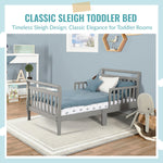 Dream On Me Classic Sleigh Toddler Bed in Cool Grey – Baby Safety Alliance Certified, Low-to-Floor Design, Non-Toxic Finish, Wooden Safety Rails