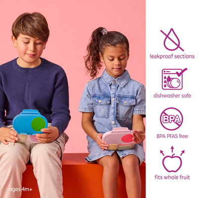 b.box Snack Box - Leakproof Mini Bento Box for Kids & Toddlers, 2 Compartment Snack Containers for Kids, Lunch Containers, Dishwasher Safe, BPA Free, PFAS Free, Ages 4m+, 1 3/4 Cup - Flamingo Fizz