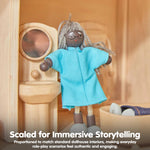 PlanToys® Wooden Grandmother Dollhouse Figure - Dark Skin Tone | Poseable 1:12 Scale Dollhouse People | Montessori Pretend Play Doll with Bendable Arms & Legs | Eco-Friendly Wooden Figurine for Kids