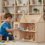PlanToys® Living Room Classic Set for Montessori Inspired Small World Play | Imaginative Storytelling, Social Interaction and Home Role Play | Eco Friendly Wooden Dollhouse Living Room Furniture