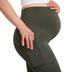 Motherhood Maternity Women's Over The Belly Workout Activewear Pregnancy Leggings with Pockets, Deep Depths, X-Large