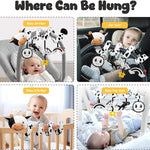 Spiral Car Seat Baby Toys 0-6 Months, Infant Carseat High Contrast Sensory Toys Hanging Stroller Accessories, Newborn Gifts for Baby Boys Girls Essentials, Cute Black and White Cow