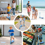 Kick Scooters for Kids 3-5 5-7 Years Age - Handlebars Flexible Steer,Height Adjustable,Stable Light Up Three Wheeled Toddler Scooter for Boy & Girl,Indoor Outdoor Kid Child Toy Gift - Blue